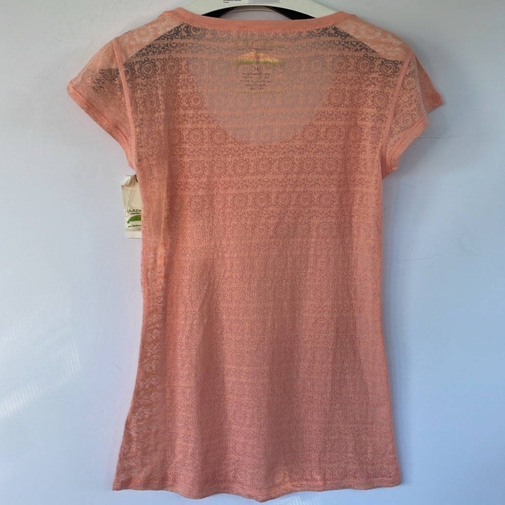 Earth Yoga Sheer Organic Cotton Blend Coral Peach Short Sleeve Tee Medium - Picture 7 of 14